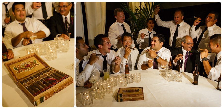 groom and grooms men enjoying a cigar