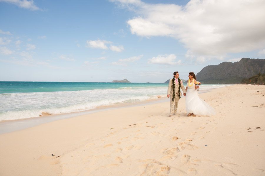 Waimanalo Beach, destination wedding, bride, groom, beach, ocean