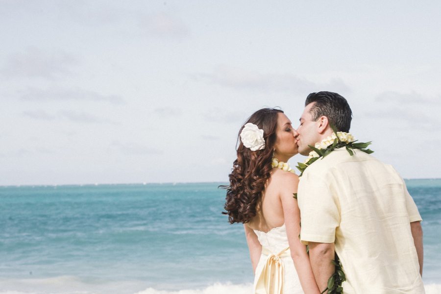 Waimanalo Beach, destination wedding, bride, groom