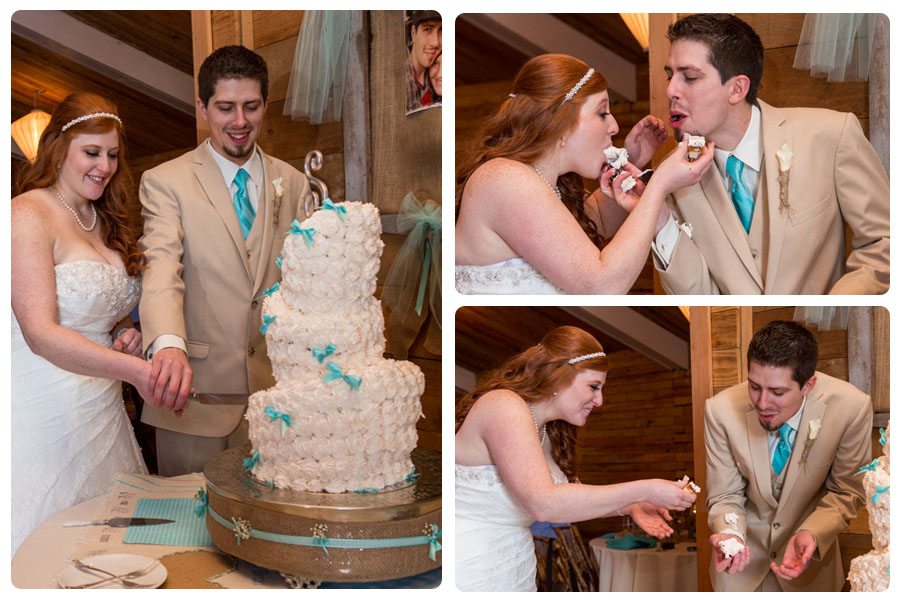 Whidbey island wedding bride groom cake cutting