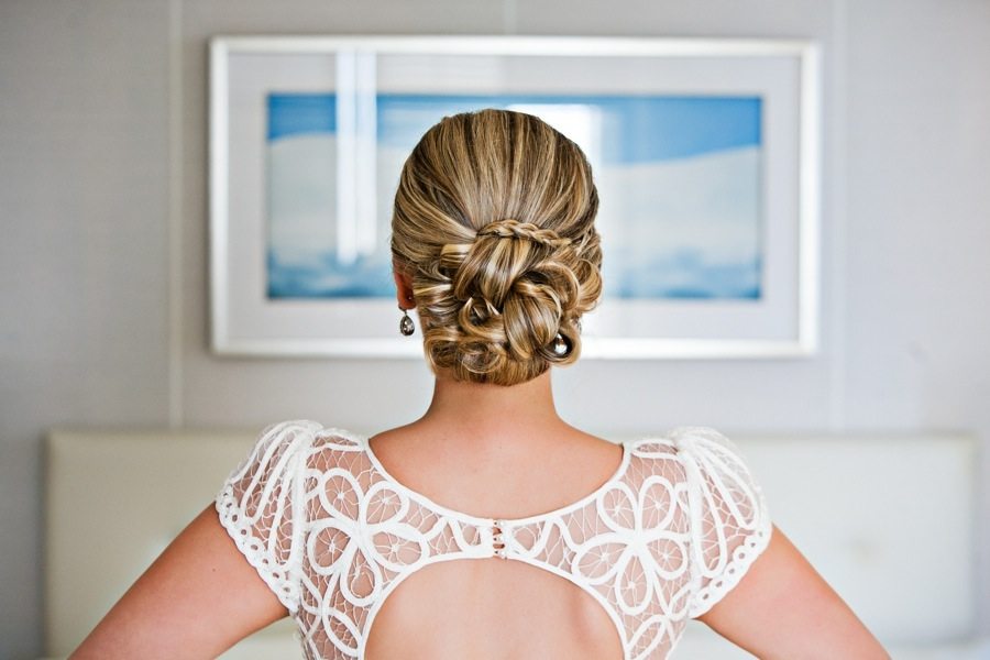 hair-up-do, bride, white gown, waikiki