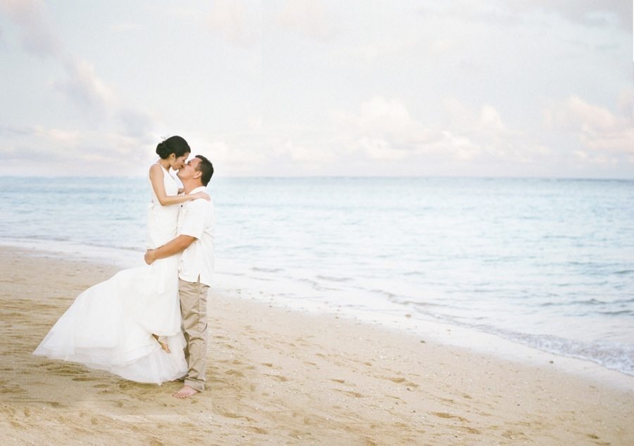 Simple Elegance Hawaii Wedding, Kahala, Beach, bride, groom, sunset