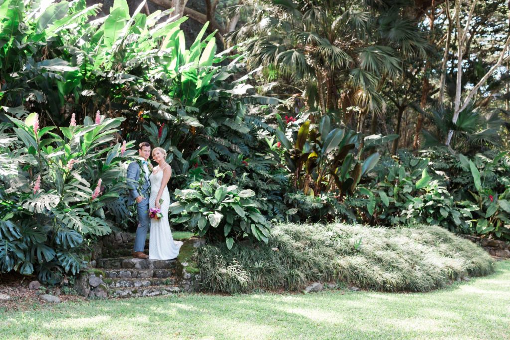 romantic hawaii wedding couple, bride and groom