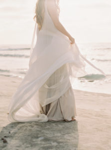 wedding dress detail bride on beach SoCal