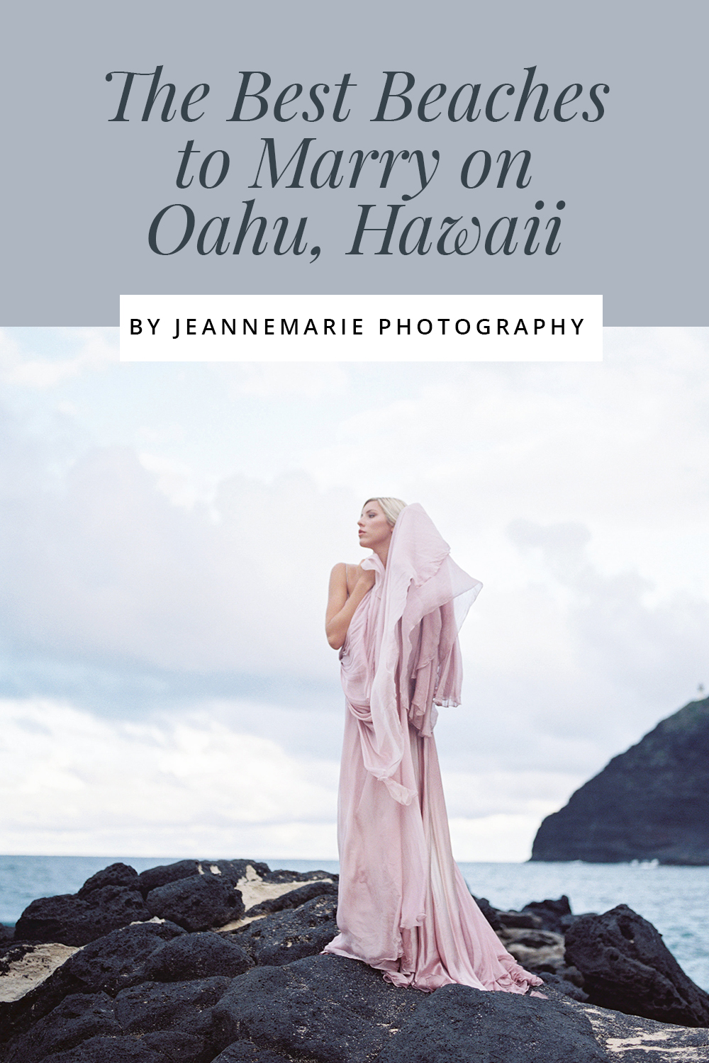 bride in lavender dress on the lava rocks at Makapuu beach Oahu hawaii