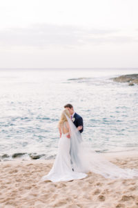 four seasons oahu bride and groom on the beach at sunset picture ideas