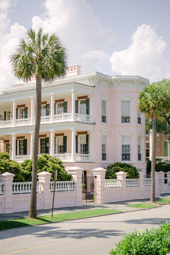 Pink Mansion on the Battery in Charleston south Carolina on East Bay Street lined with Palmetto Plams