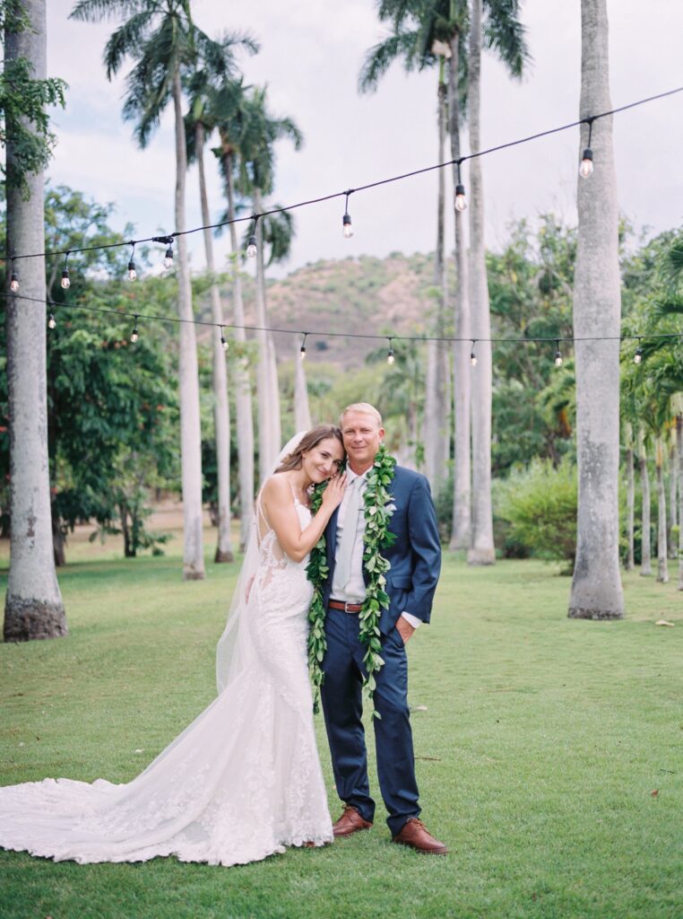 Bride and Groom in front of King Palms Dillingham Ranch-Hawaii Wedding Venue