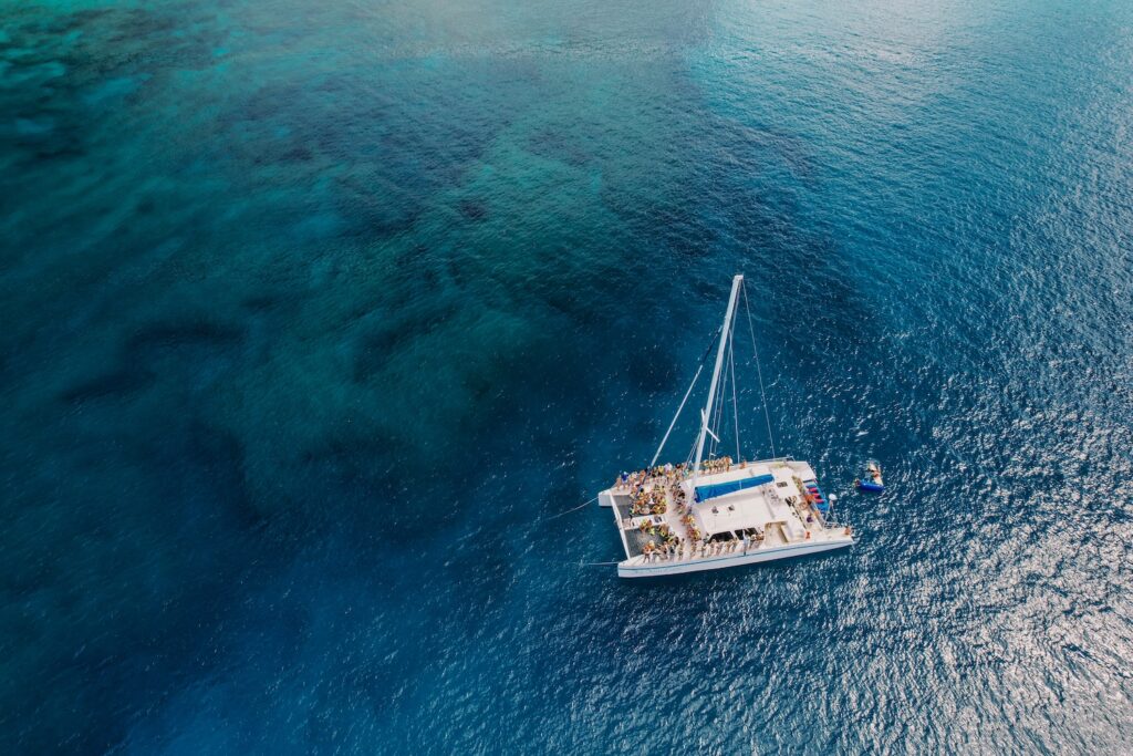 Catamaran boat in ocean oahu hawaii