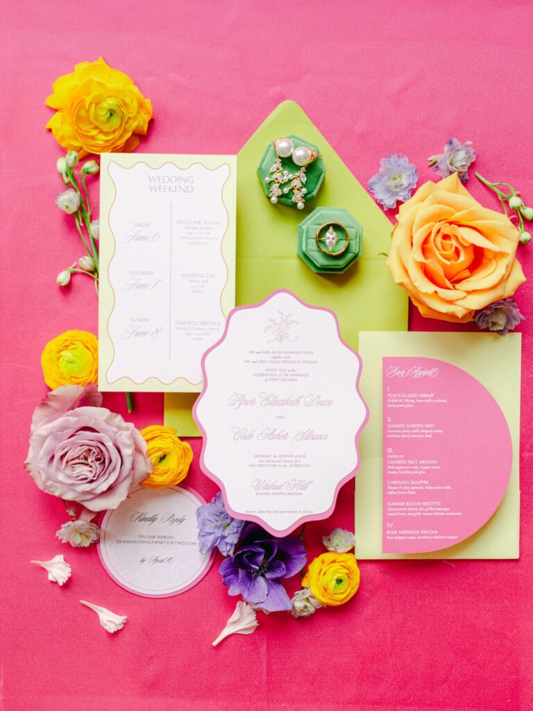 A Joyful Summer Wedding at a Private Estate in Raleigh, NC 15 Hot pink wedding stationery